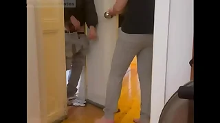 Desperate pal left outside away from his playmate wets himself and then gets his revenge